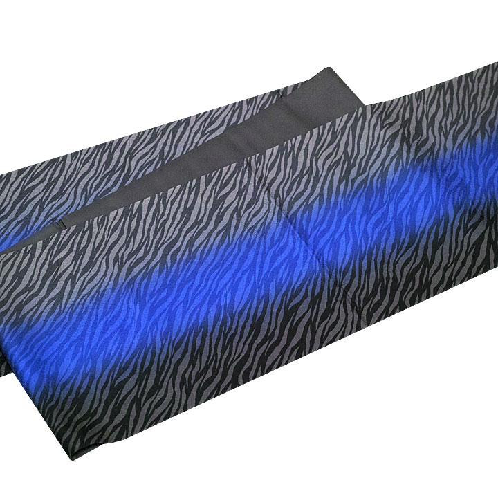 正絹　染袋帯【鬼柄　灰×青】 仕立て込み