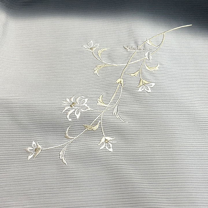 夏着物 刺繍 絽訪問着 優美【黒に灰・唐花】仕立て込み