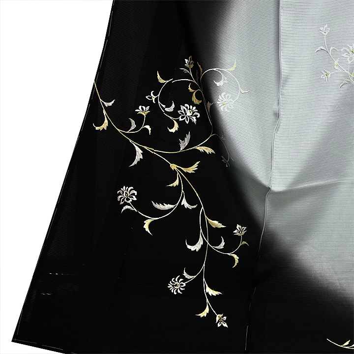夏着物 刺繍 絽訪問着【黒に灰】 夏着物 刺繍 絽訪問着【黒に灰 ...