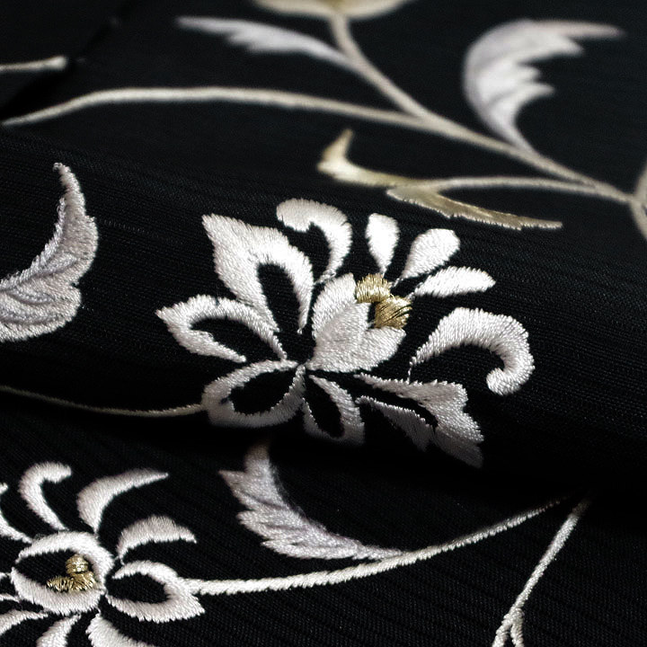 夏着物 刺繍 絽訪問着【黒に灰】 仕立て込み 夏着物 刺繍 絽訪問着【黒 