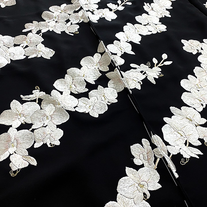 繍栄　手刺繍訪問着【黒色　胡蝶蘭】 仕立て込み