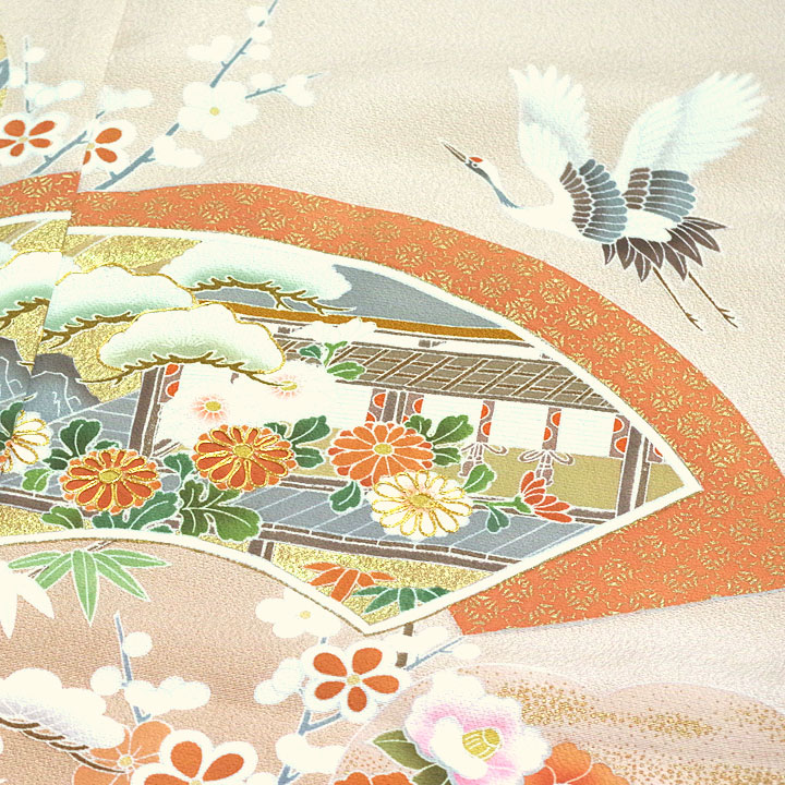 京友禅 本染め色留袖【扇面　桜】仕立て込み