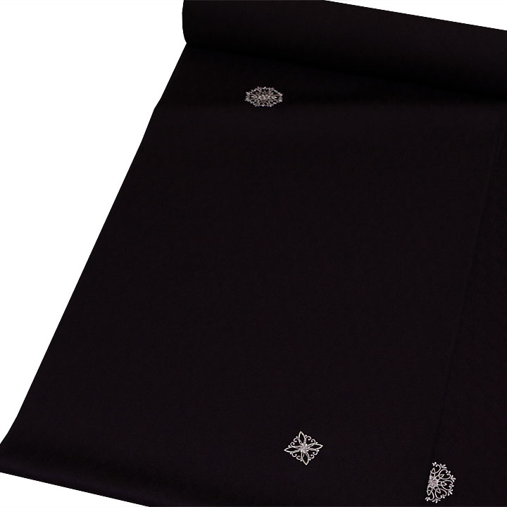 丹後ちりめん　刺繍小紋反【華文様　焦げ茶】 仕立て込み