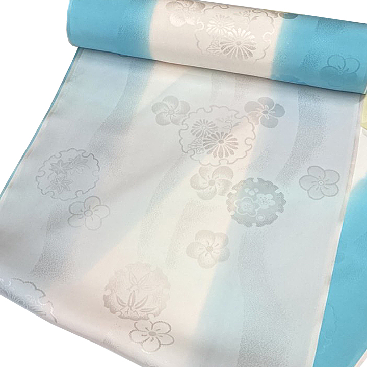 振袖用ぼかし長襦袢反【雪輪に花　水色】 仕立て込み