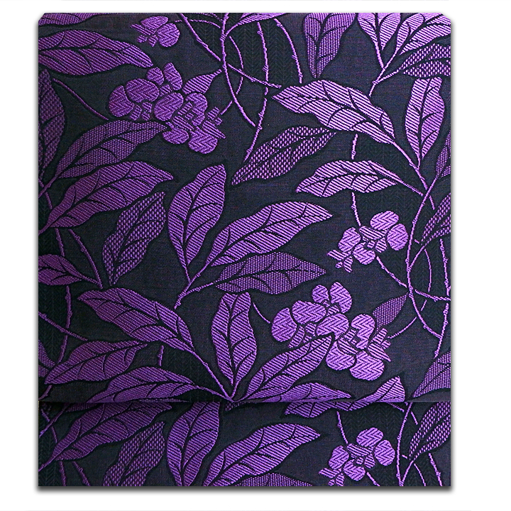 弥栄織物　西陣織九寸名古屋帯【幻想的な花植物　紫】 仕立て込み