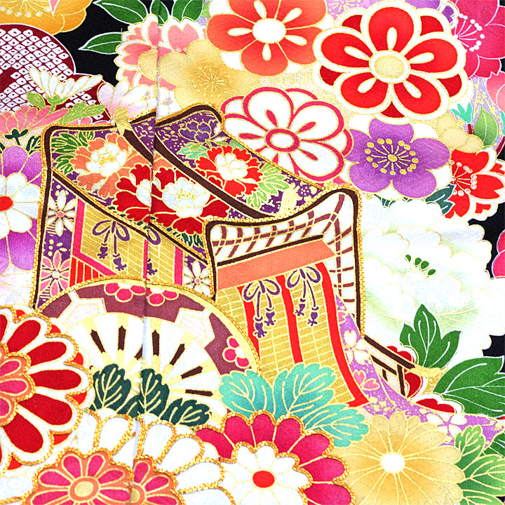 正絹　古典柄 友禅振袖【松竹梅に花々】仕立て込み