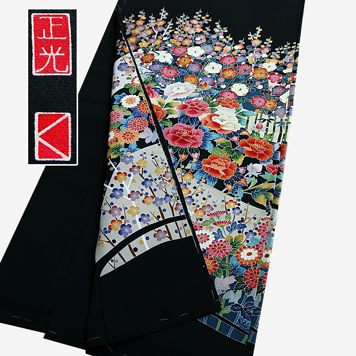 本染黒留袖【牡丹梅菊花文様】仕立て込み