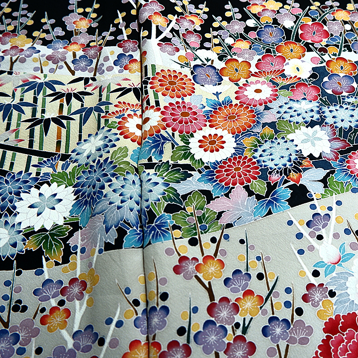 本染黒留袖【牡丹梅菊花文様】仕立て込み