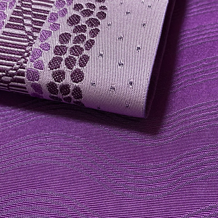 リバーシブル　ポリ半幅帯　一輪館【紫色　幾何学な縞模様】
