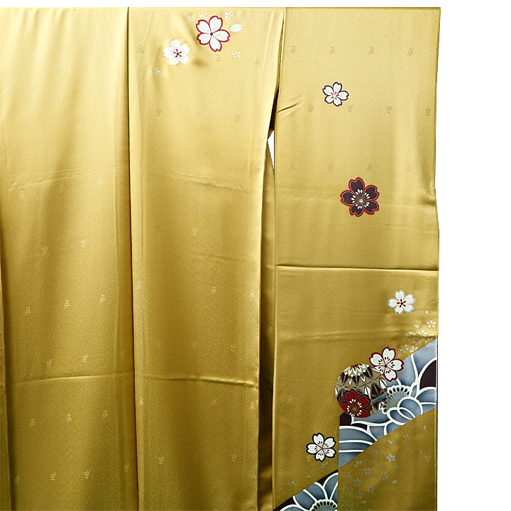 高級 正絹 袋帯 鞠 金色 JAPANESE KIMONO OBI