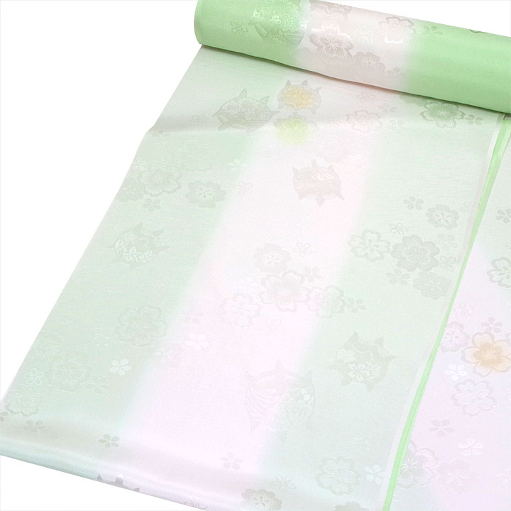 振袖用ぼかし長襦袢反【香炉に花　薄グリーン】仕立て込み