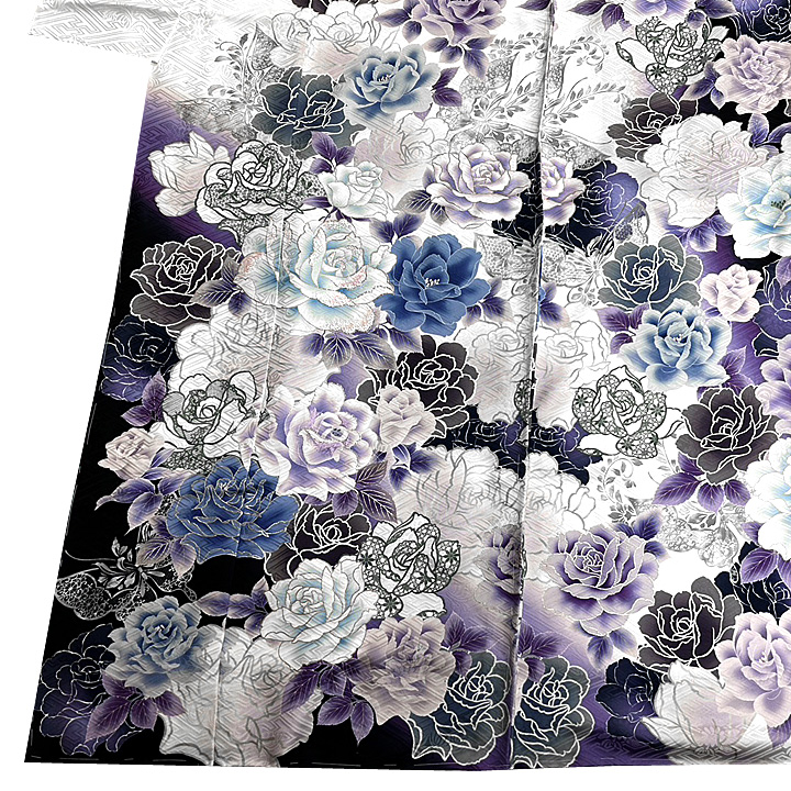 正絹　振袖【薔薇　紫】仕立て込み