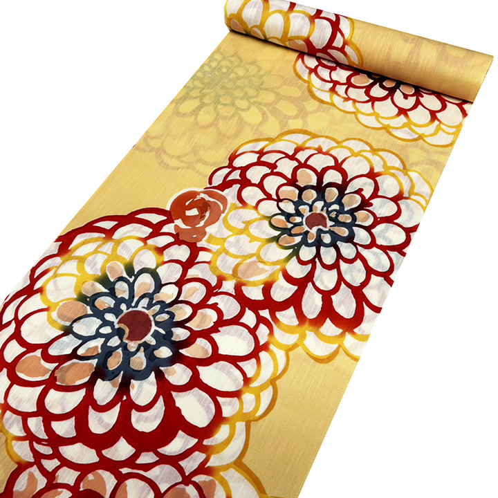 ツモリチサト　浴衣反【蜜柑色　菊】仕立て込み