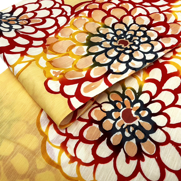 ツモリチサト　浴衣反【蜜柑色　菊】仕立て込み