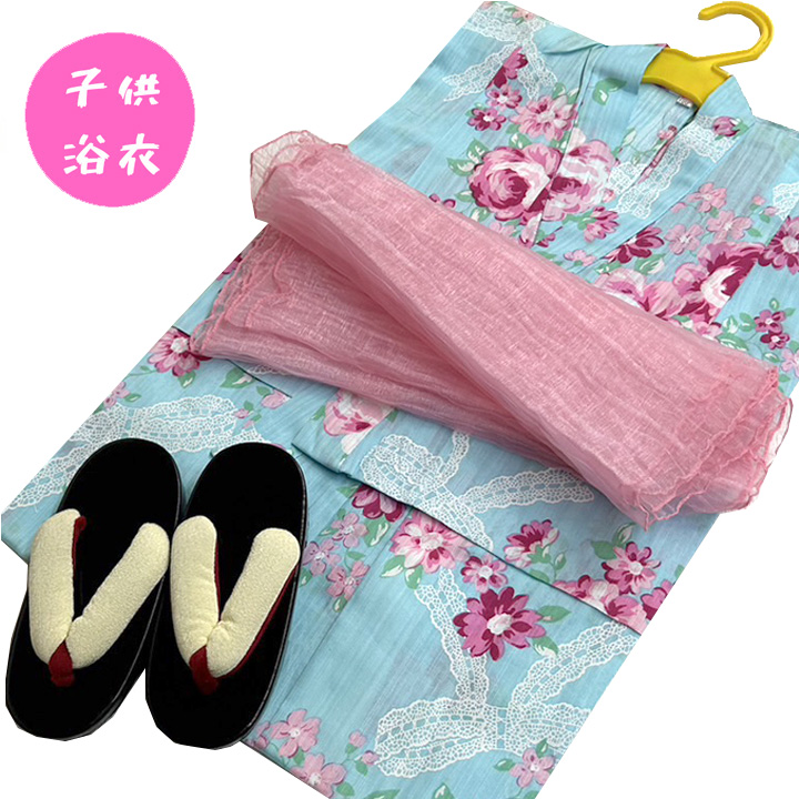 子供プレタ浴衣・帯・下駄セット【女の子 No,2 サイズ100】 [230404-gcyu-2] 9,900円 オンラインきもの見本市  仕立て付き高級着物・激安着物販売サイト